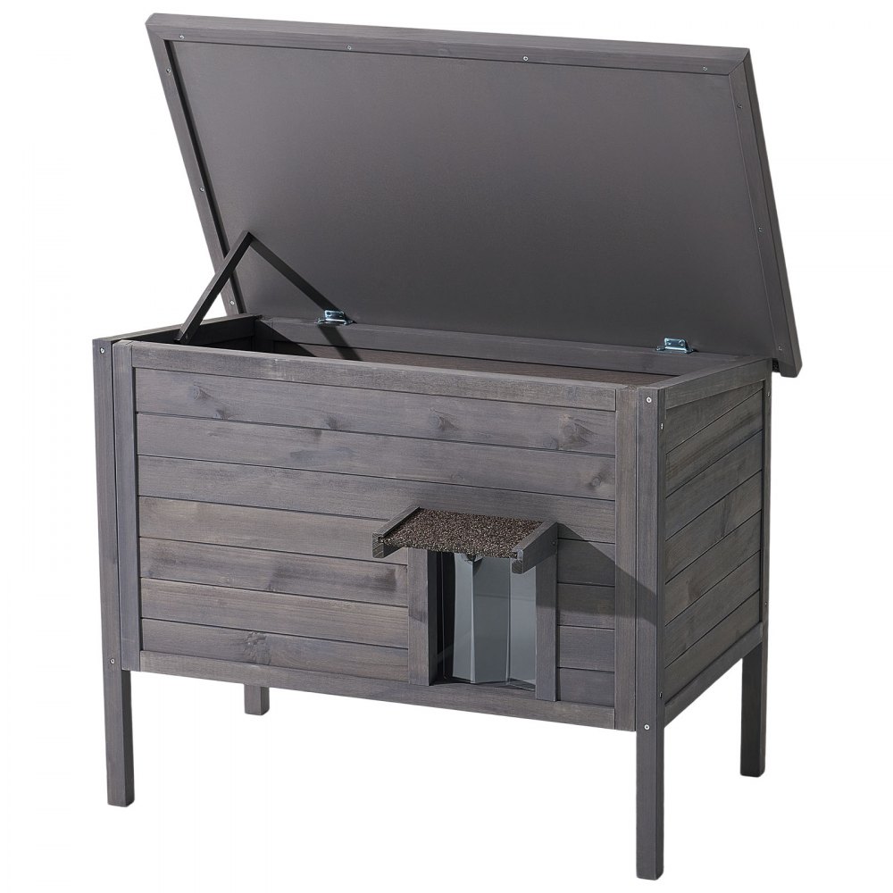 VEVOR Buitenkattenhuis 870 x 535 x 690 mm, Houten Kattenhut, Winterbestendige Kattengrot met 30 W Verwarmingsmat, PVC Vouwdeur & Asfalt Dak, Kattenhuis voor 1-3 Katten in de Winter,