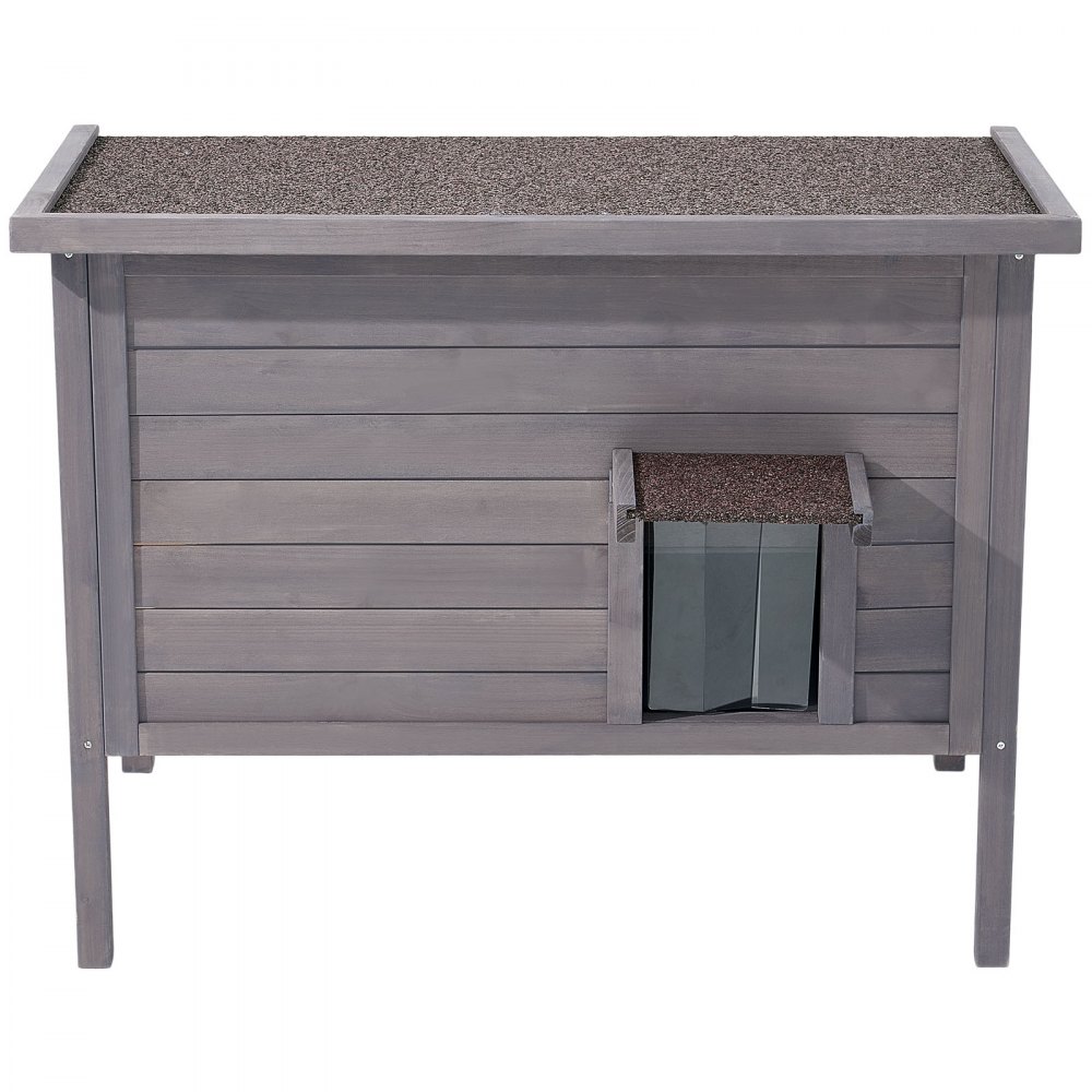 VEVOR Buitenkattenhuis 870 x 535 x 690 mm, Houten Kattenhut, Winterbestendige Kattengrot met 30 W Verwarmingsmat, PVC Vouwdeur & Asfalt Dak, Kattenhuis voor 1-3 Katten in de Winter,
