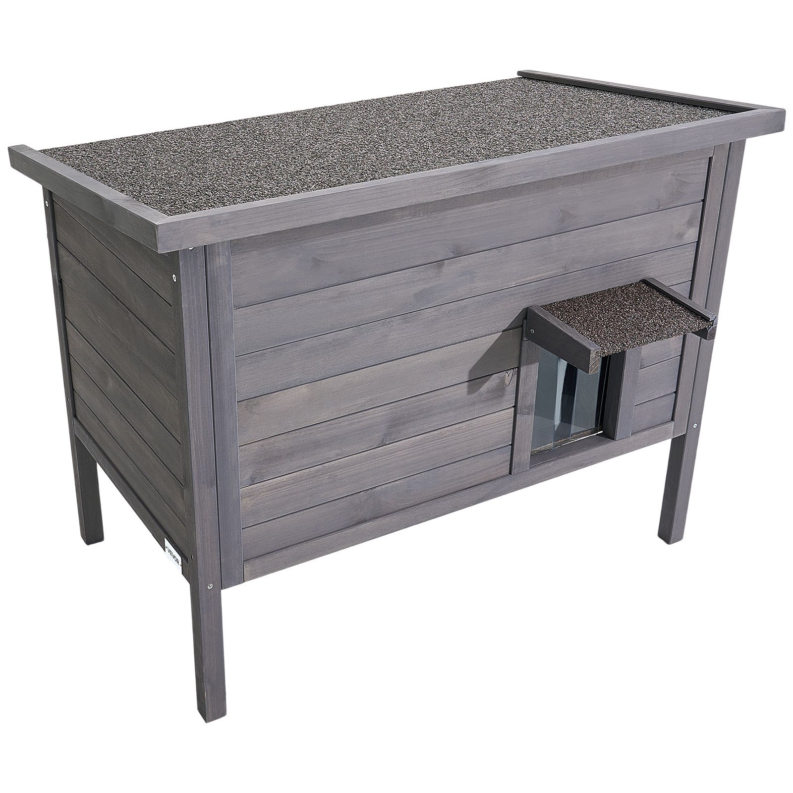 VEVOR Buitenkattenhuis 870 x 535 x 690 mm, Houten Kattenhut, Winterbestendige Kattengrot met 30 W Verwarmingsmat, PVC Vouwdeur & Asfalt Dak, Kattenhuis voor 1-3 Katten in de Winter,