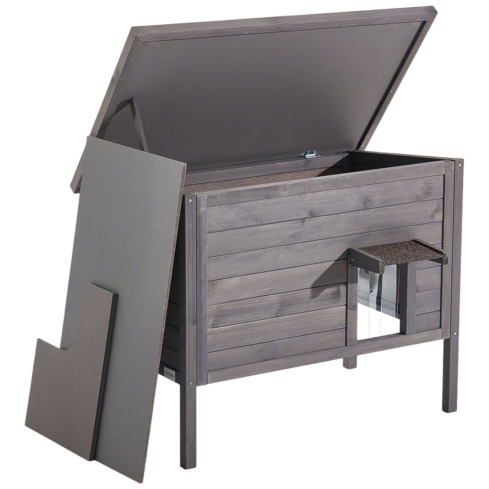 VEVOR Buitenkattenhuis 870 x 535 x 690 mm, Houten Kattenhut, Winterbestendige Kattengrot met 30 W Verwarmingsmat, PVC Vouwdeur & Asfalt Dak, Kattenhuis voor 1-3 Katten in de Winter,