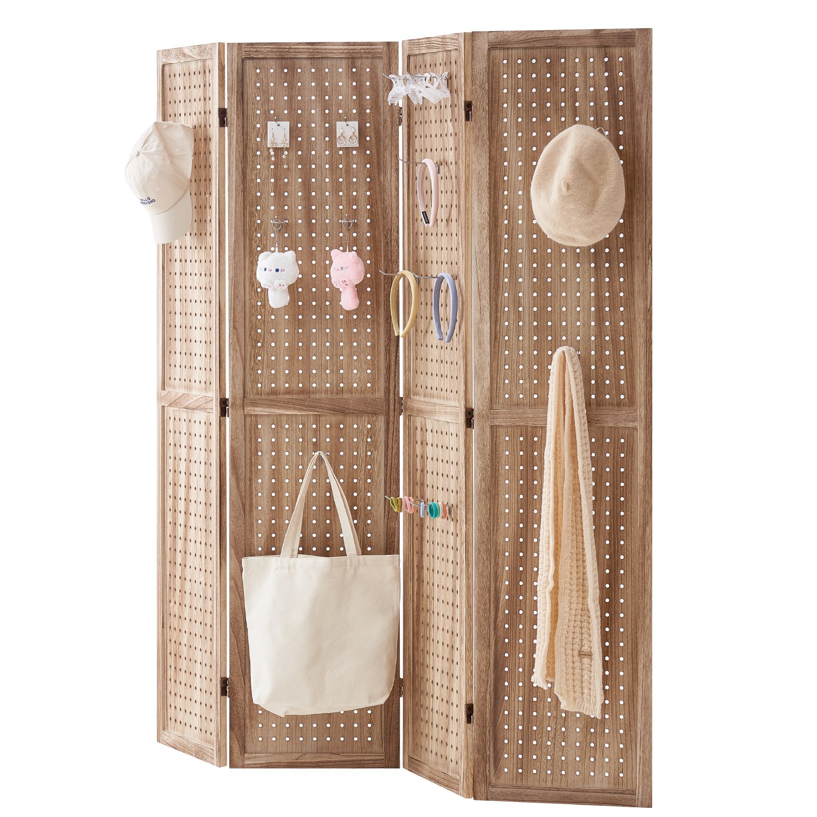 VEVOR Wood Room Divider, 4 Panel Wood Folding Privacy Screen, 66.9 Inches Tall Indoor Carved Partition Divider, Portable Decoration Screen, for Room Separation, Home, Office, Restaurant & Bedroom