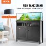 VEVOR aquarium stand for 40-gallon tank, sleek black design, storage cabinets, in modern living room.