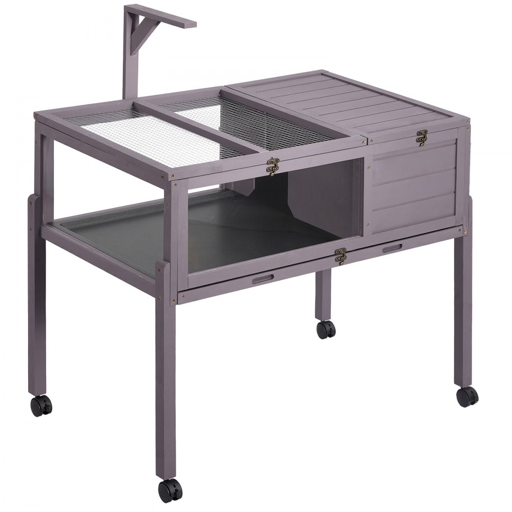VEVOR Schildpaddenhuis, Schildpaddenverblijf, Reptielenkooi 1000x603x770 mm, voor schildpadden, Vurenhout, met 2 compartimenten, Deur op wielen, Uitschuifbare plank, Lampvoet, Scharnierend deksel & Acryl kijkvenster