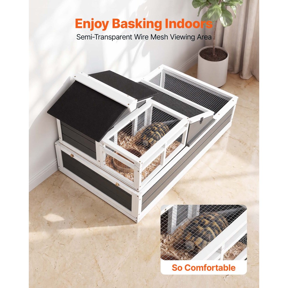 VEVOR Schildpaddenhuis, Schildpaddenverblijf, Reptielenkooi 1120x650x600 mm, voor schildpadden, reptielen en kleine dieren, gemaakt van vurenhout, met 4 kamers, 2 verdiepingen, scharnierend deksel, hellingbaan en afsluitbare sluiting.