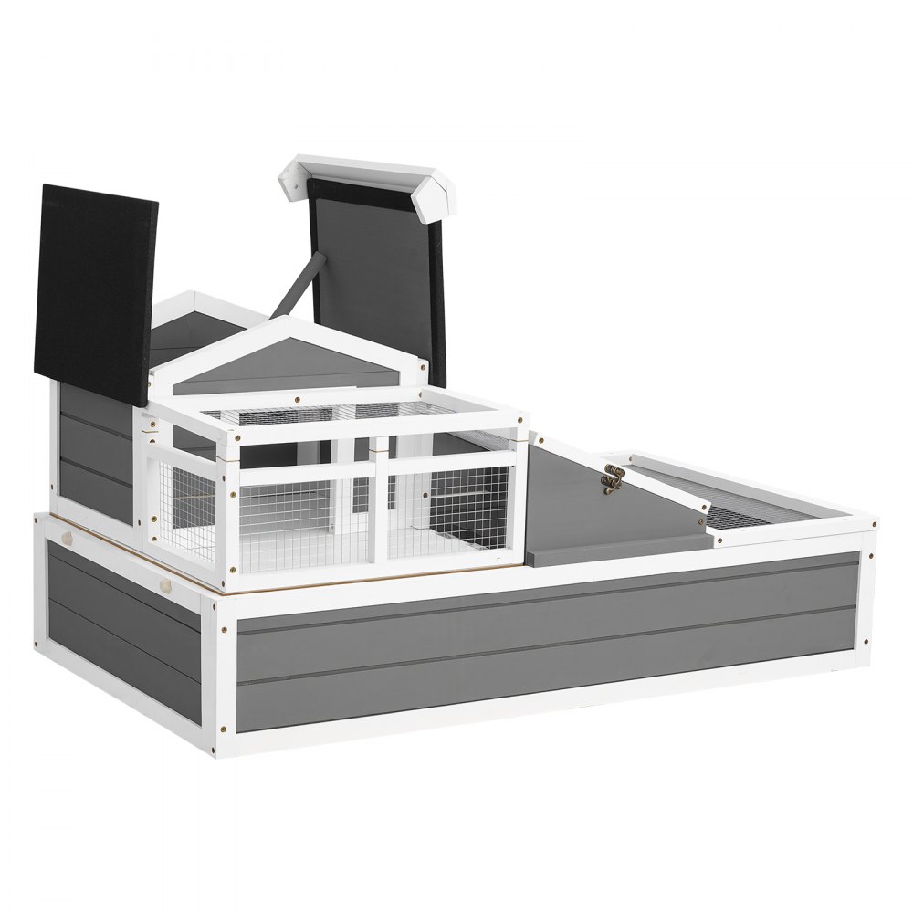 VEVOR Schildpaddenhuis, Schildpaddenverblijf, Reptielenkooi 1120x650x600 mm, voor schildpadden, reptielen en kleine dieren, gemaakt van vurenhout, met 4 kamers, 2 verdiepingen, scharnierend deksel, hellingbaan en afsluitbare sluiting.