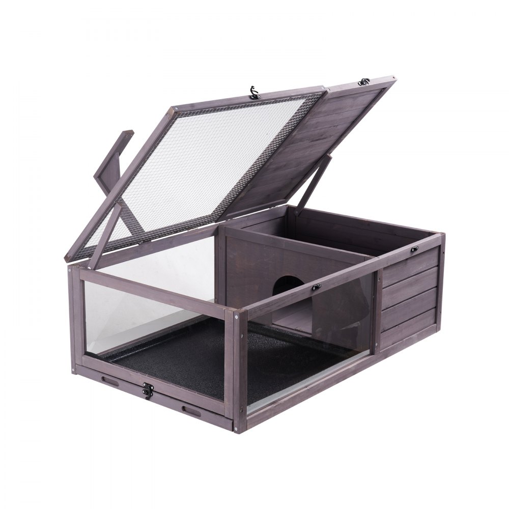 VEVOR Turtle Habitat, houten schildpaddenhuis voor binnen en buiten, schildpaddenverblijf met hangende lampenstandaard, reptielenverblijf met twee kamers, kleine dierenkooi voor gekko's, hagedissen, slangen, 96,5 x 61 x 33 cm