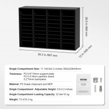 VEVOR 997 x 305 x 680 mm brievenbak bureau-organizer, 2,3-5,6 cm verstelbaar A4 stapelbaar liggend, papierlade, opslag bureau archiefsysteem organisatie, plank (zwart, 36 vakken)