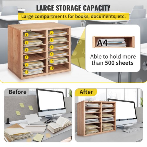 VEVOR Documentenlade 12 Vakken Bureau Papierlade Houten Organizer Wit