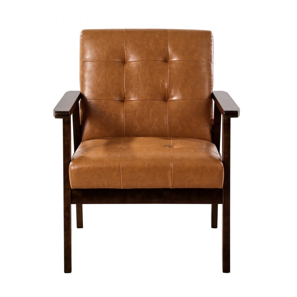 VEVOR Accent Chair, Mid Century Modern Armchair with Solid Wood Frame and Non-Slip Legs, Upholstered Leisure Chairs with PU Leather and Soft Cushion, for Living Room, Bedroom, Study, Office & Balcony