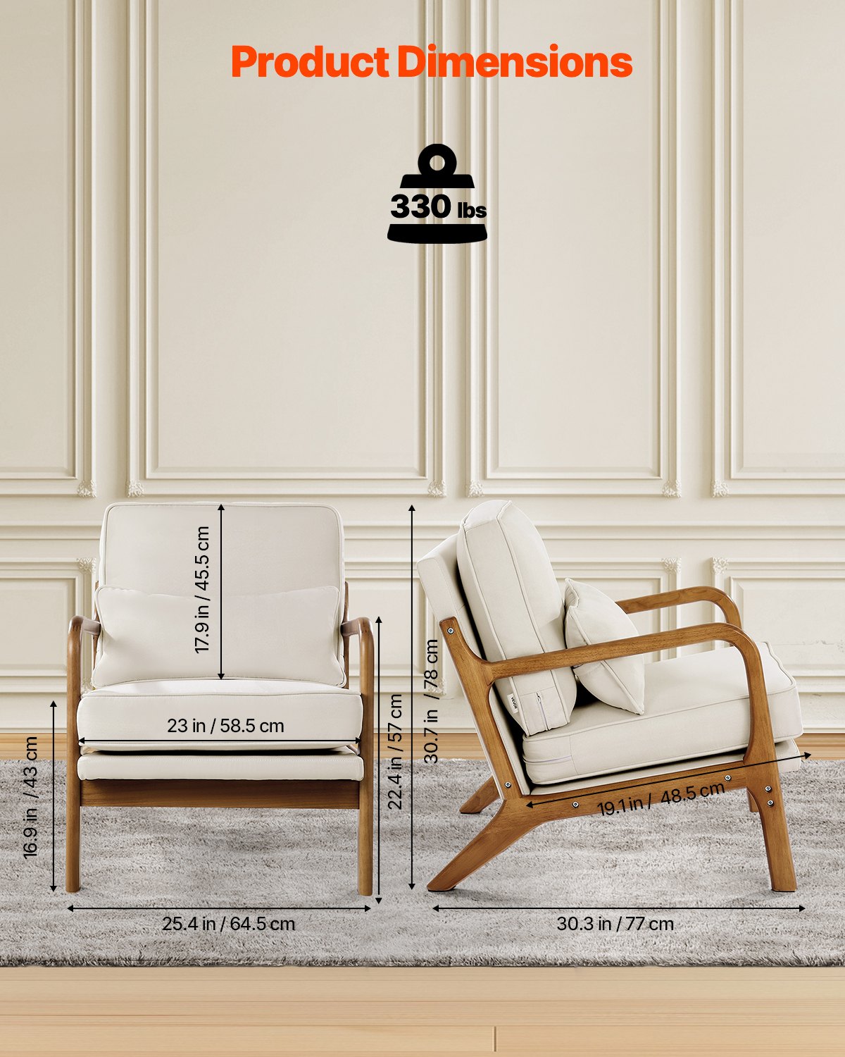 VEVOR Accent Chair, Mid Century Modern Armchair with Solid Wood Frame and Non-Slip Legs, Upholstered Leisure Chair with Linen Fabric and 5.7 in Thickened Cushion, for Living Room, Bedroom, Office