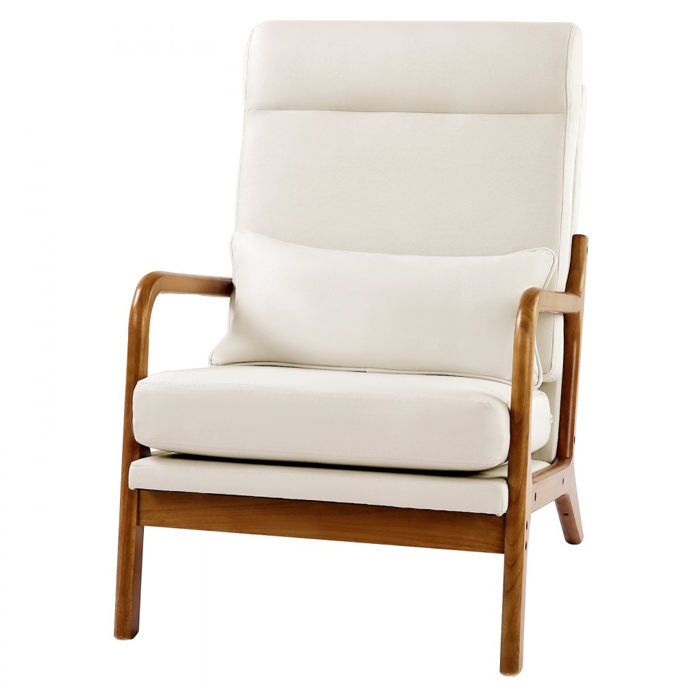 VVEVOR Accent Chair, High Back Mid Century Modern Armchair with Solid Wood Frame and Non-Slip Legs, Upholstered Leisure Chair with Linen Fabric and 5.3 in Thickened Cushion, for Living Room, Bedroom