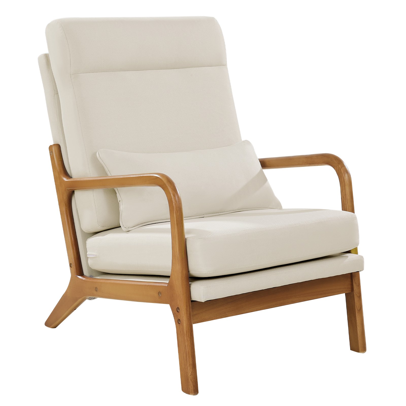 VVEVOR Accent Chair, High Back Mid Century Modern Armchair with Solid Wood Frame and Non-Slip Legs, Upholstered Leisure Chair with Linen Fabric and 5.3 in Thickened Cushion, for Living Room, Bedroom