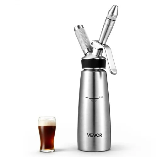 VEVOR Nitro Cold Brew Koffiemachine 0,5 L Roestvrijstalen Nitro Koffiedispenser Ideaal voor Cold Brew Koffie, Bier en Room, zonder stroomaansluiting met zelfsluitende functie, overdrukbeveiliging en roestvrijstalen onderdelen