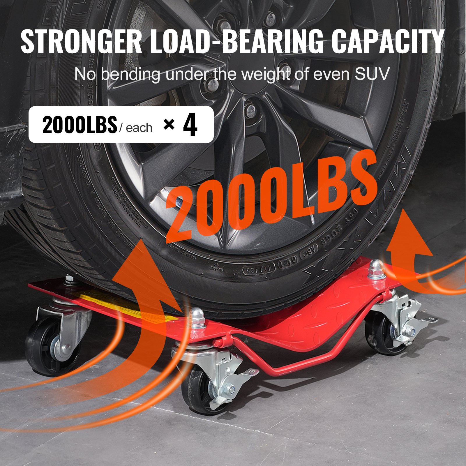 VEVOR Heavy-Duty stalen autotransporter met een laadvermogen van 3600 kg, trolley met remmen, voertuigtransportwagen voor het vervoeren van auto's, vrachtwagens, aanhangwagens, motoren en boten, 4 stuks, rood