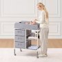 VEVOR Draagbare verschoontafel met 3 stoffen lades en vergrendelbare wielen, in hoogte verstelbare multifunctionele babyverschoontafel met opbergorganizer voor de kinderkamer, grijs