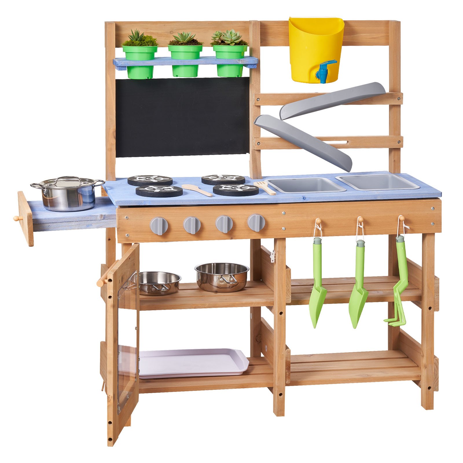 VEVOR Speelkeuken, Kinderkeuken, Speelgoedkeuken met Fornuis, Haken, Spoelbak, Plantspatel, Spatels, Handvatten, Kookgerei & Accessoires, Houten Keuken voor Kinderen vanaf 3 jaar, 762x324x914 mm