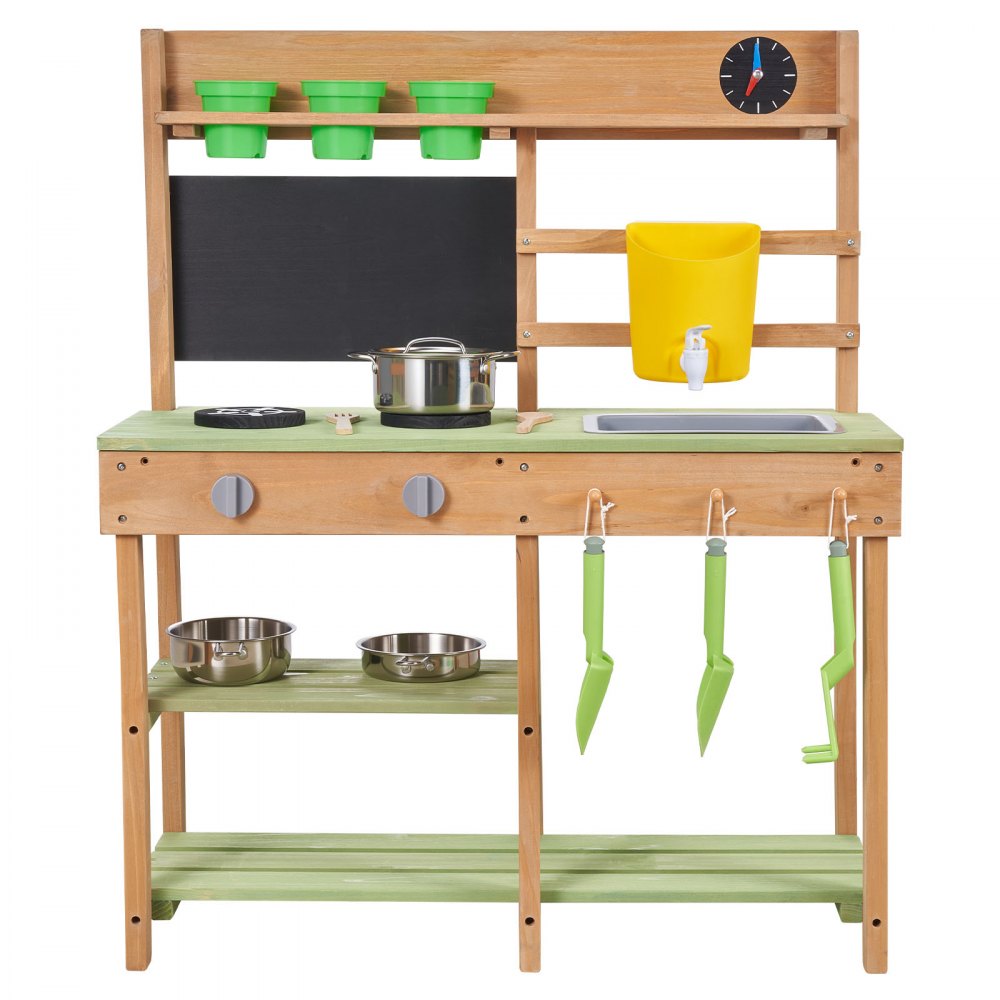 VEVOR Mud Kitchen, Outdoor Mud Kitchen for Kids, Wood Outdoor Play Kitchens with Stoves, Tank, Sink, Planting Shovels, Spatulas, Box, Cookware Pots and Accessories, Wooden Play Kitchens for Home, Lawn