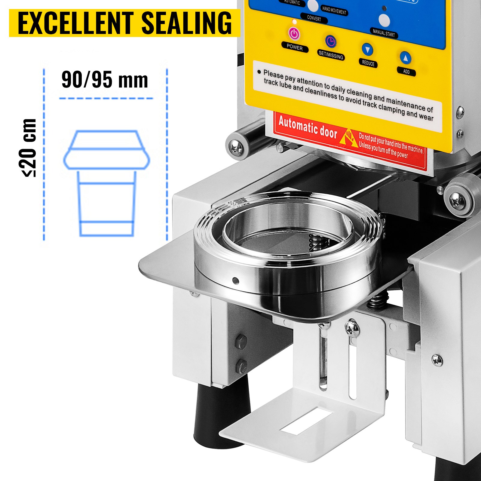 VEVOR Automatic Cup Sealing Machine 90/95 mm Cup Diameter Boba Cup Sealer 450W Bubble Tea Cup Sealer Machine 1-20 cm Cup Height Boba Tea Cup Sealing Machine 400-600cup/h Bubble Tea Sealing Machine