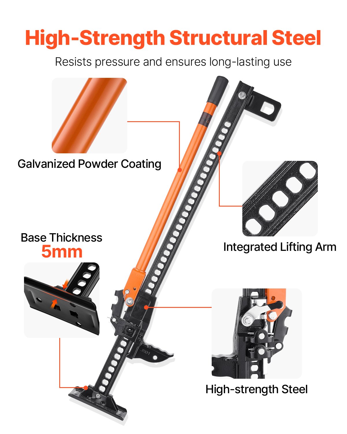 VEVOR Farm Jack, 107.5 cm Utility High Lift Farm Jack, 3.18 Ton Capacity Ratcheting Off Road Utility Jacks, Heavy-Duty Lift Jacks with 130.1-929.6 mm Lifting Range for Tractor, Truck, SUV