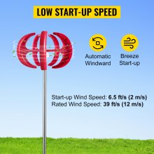 12V/24V 400W Wind Turbine Red Lantern Vertical Wind Generator 5 Leaves Wind Turbine Kit with Charge Controller No Pole (400W 12V Red)