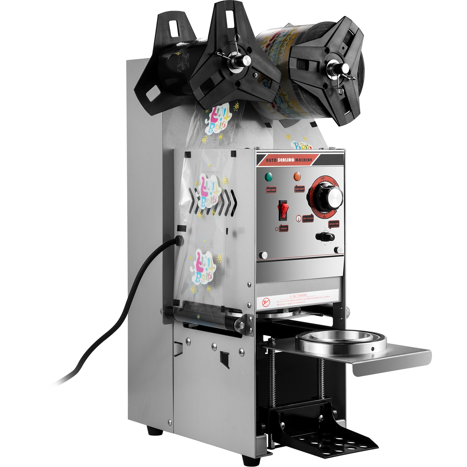 VEVOR Semi-automatic Cup Sealing Machine, 300-500 Cup/h Tea Cup Sealer Machine, Silver Boba Cup Sealer Machine, 90/95mm Cup Diameter Boba Cup Sealing Machine with Control Panel for Bubble Milk Tea
