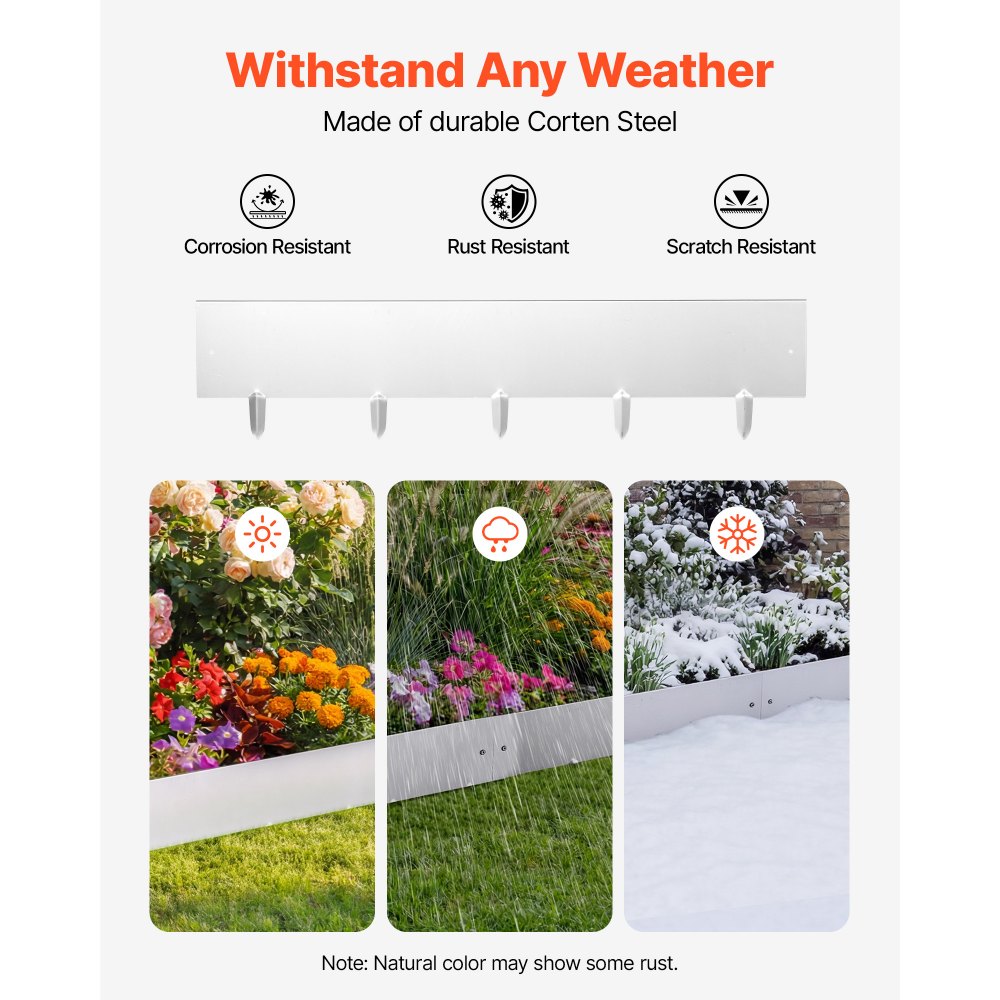 VEVOR gazonrand, 10-delige set, 100x23 cm, bedrand van cortenstaal met 11 verbindingsplaten, gazonrand, metalen tuinafscheiding voor bloembedden en tuinpaden