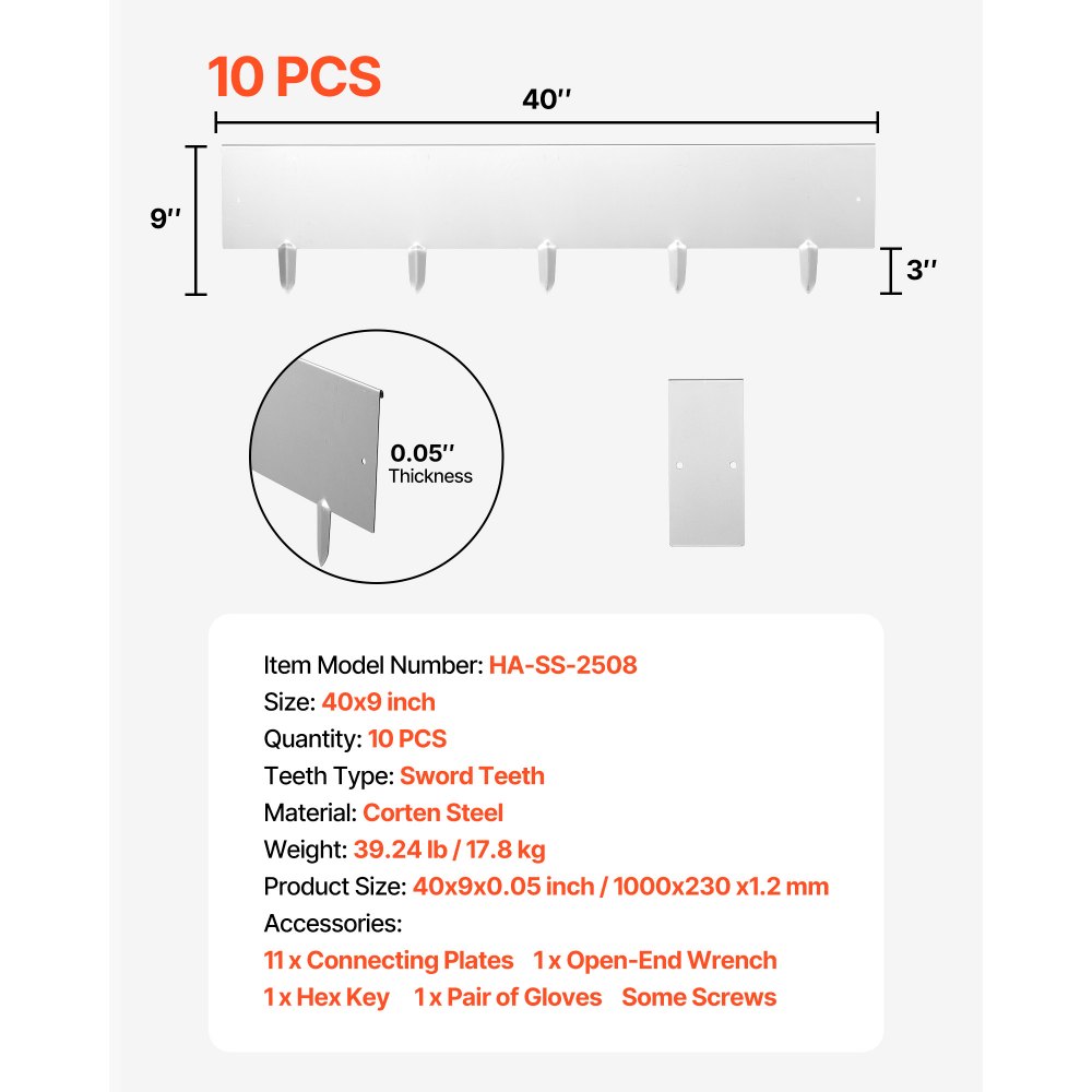 VEVOR gazonrand, 10-delige set, 100x23 cm, bedrand van cortenstaal met 11 verbindingsplaten, gazonrand, metalen tuinafscheiding voor bloembedden en tuinpaden
