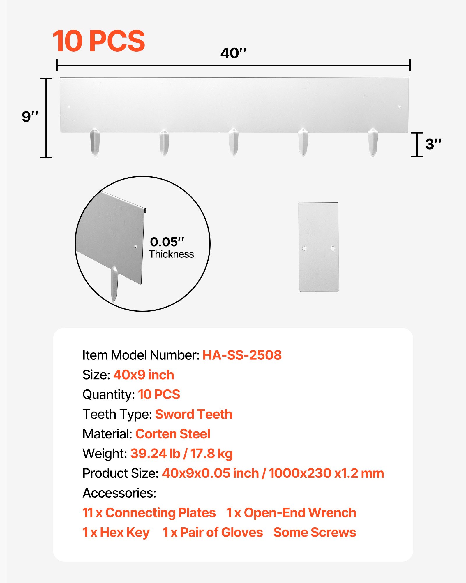 VEVOR gazonrand, 10-delige set, 100x23 cm, bedrand van cortenstaal met 11 verbindingsplaten, gazonrand, metalen tuinafscheiding voor bloembedden en tuinpaden