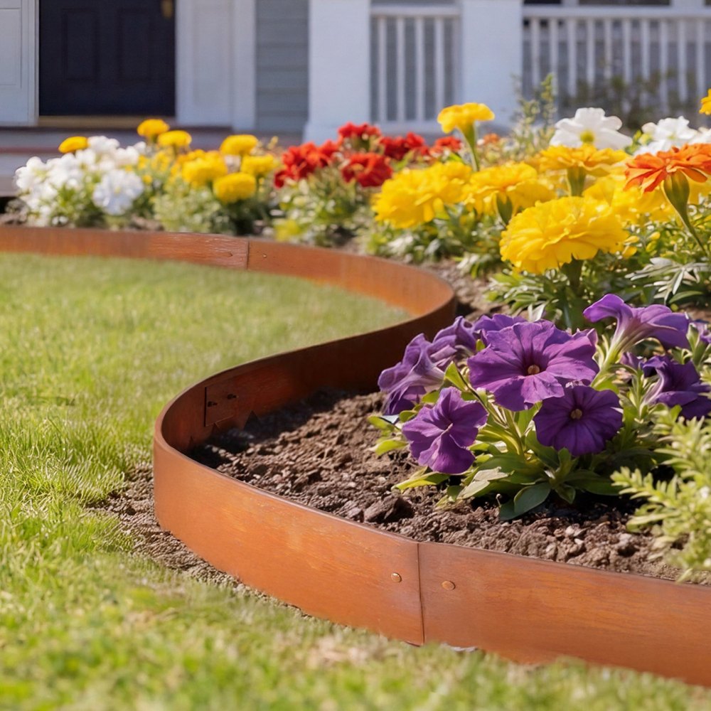 VEVOR gazonrand, 6-delige set, 1016x152 mm, Cortenstaal randafwerking voor bloembedden met 8 verbindingsplaten, flexibele border, gazonafwerking, metalen maairand, tuinhek voor bloembedden en tuinpaden