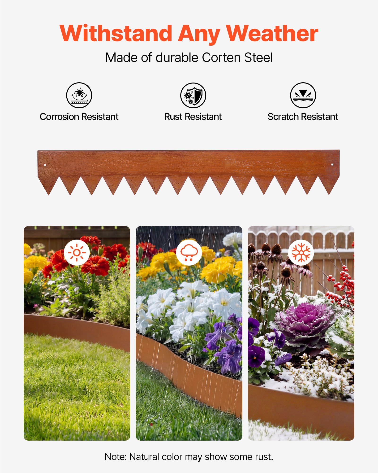 VEVOR Corten Steel Landscape Edging, 6-Pack 1016 x 152 mm Metal Edging for Landscaping with 8 Connecting Plates, Bendable Metal Garden Edge Border for Flower Bed, Yard Pathway, Rust