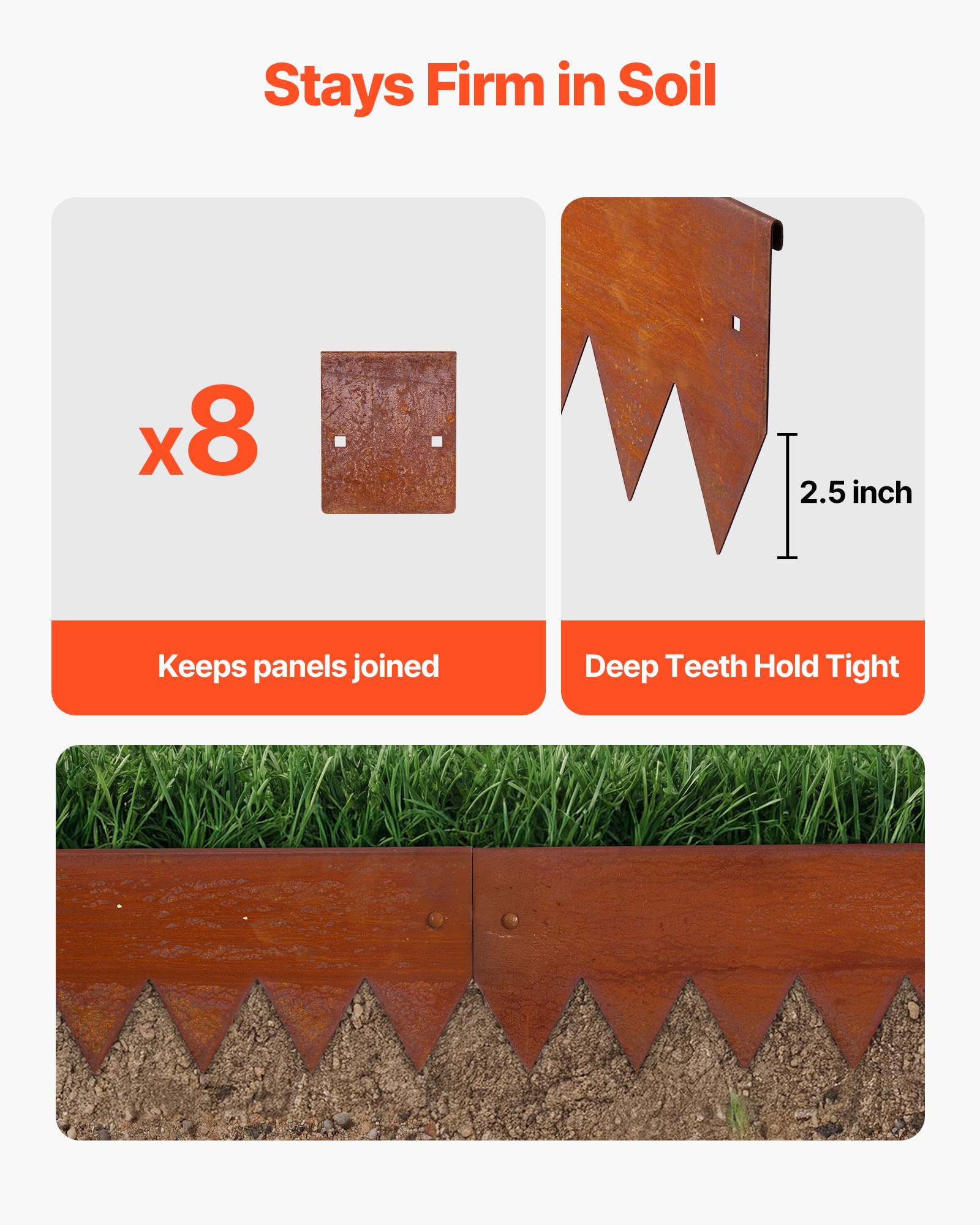 VEVOR gazonrand, 6-delige set, 1016x152 mm, Cortenstaal randafwerking voor bloembedden met 8 verbindingsplaten, flexibele border, gazonafwerking, metalen maairand, tuinhek voor bloembedden en tuinpaden