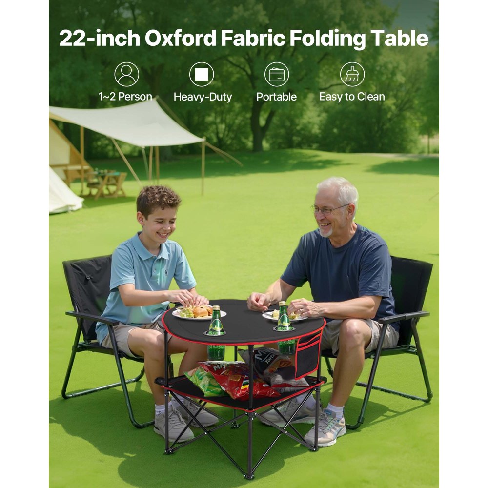 VEVOR Opvouwbare Buffettafel, Draagbare All-Purpose Tafel, 72 x 72 cm, Waterdichte Tafel van 600D Oxford Stof met Draagtas & 4 Bekerhouders, Tuintafel, Campingtafel voor Feesten, Picknicks, Zwart
