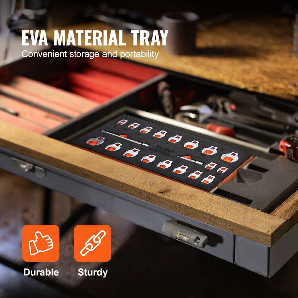 VEVOR kraaienpootsleutelset kraaienpootsleutel 20-delig 3/8 inch koppel, kraaienpootsleutel 10 metrisch & 8 SAE maten steeksleutelset, steeksleutel dopsleutel, kraaienpootsleutel