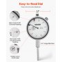 VEVOR Dial Test Indicator with Metal Base, 0.03 mm Accuracy, 0-25.4mm Range, Easy to Read Large Dial, Professional for Narrow Area Measurement, Industrial Machining & Inspection, Precision Testing