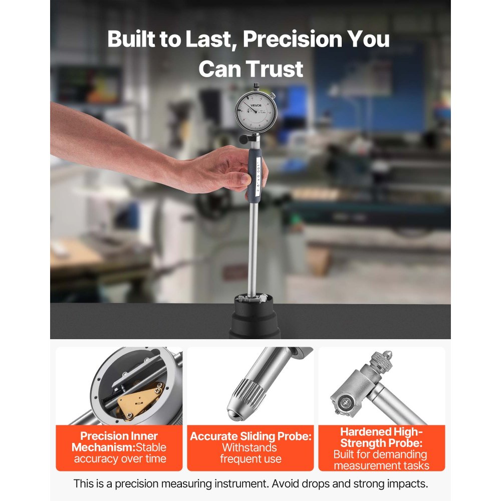 VEVOR Binnendiameter Meetklokset, Meetklok met 0,03 mm nauwkeurigheid, 0-6,35 mm boringmaat, boringmaat met staaf, opbergkoffer, aambeelden voor industriële machinale metingen