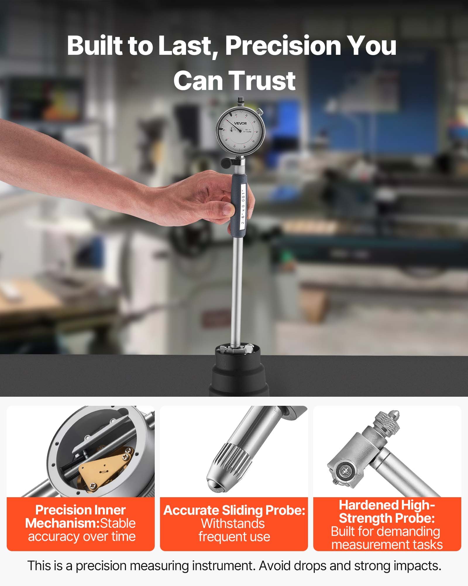 VEVOR Binnendiameter Meetklokset, Meetklok met 0,03 mm nauwkeurigheid, 0-6,35 mm boringmaat, boringmaat met staaf, opbergkoffer, aambeelden voor industriële machinale metingen