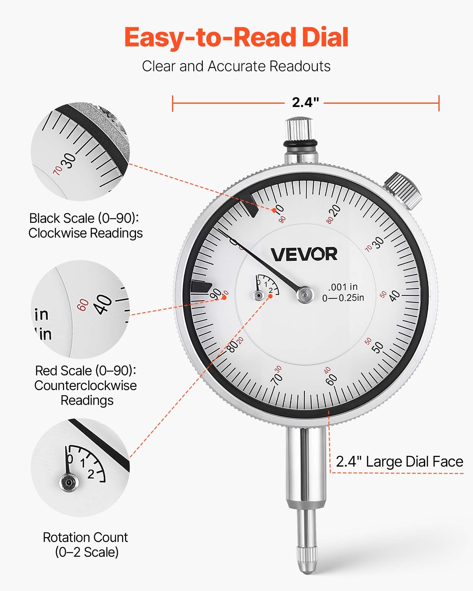 VEVOR Binnendiameter Meetklokset, Meetklok met 0,03 mm nauwkeurigheid, 0-6,35 mm boringmaat, boringmaat met staaf, opbergkoffer, aambeelden voor industriële machinale metingen