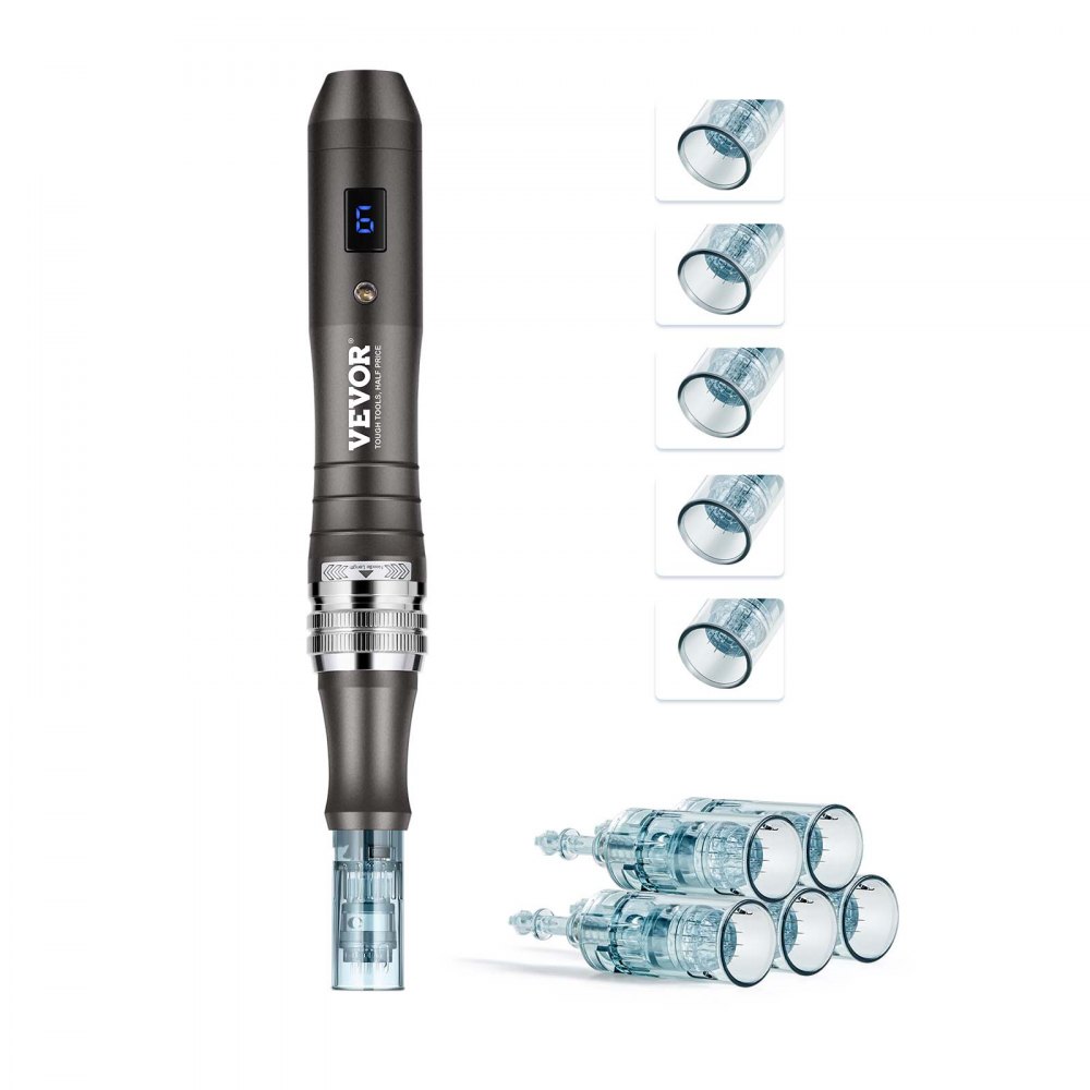 VEVOR Professionele Microneedling Pen, Elektrische Derma Pen met 5 x 16-pins wegwerpcartridges, Dermapen Beauty-apparaat met 6 snelheden, LCD-scherm en verstelbare naaldlengte van 0-2,5 mm