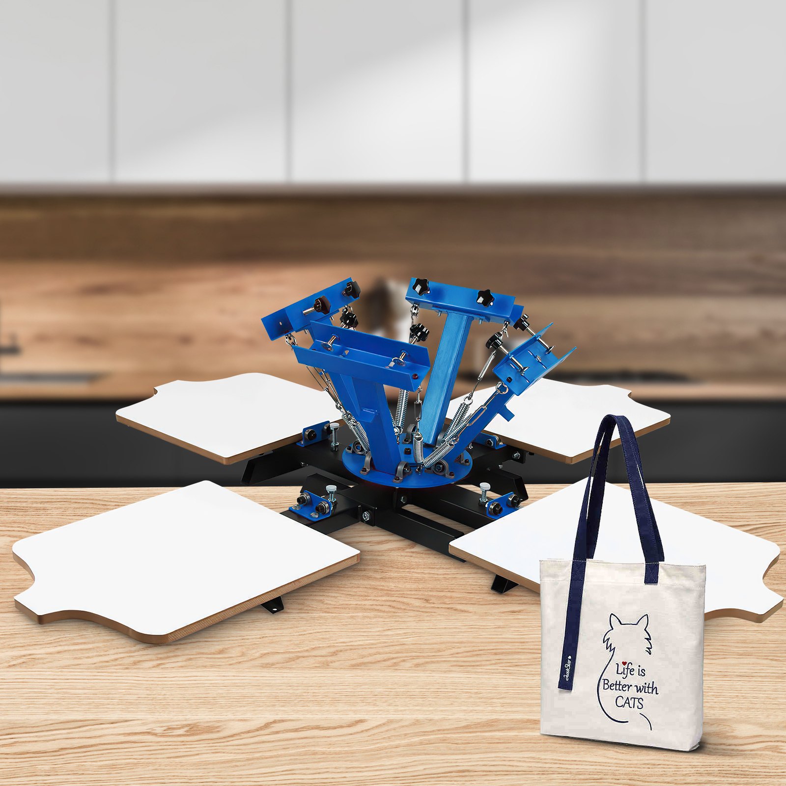 Zeefdrukmachine Zeefdrukmachine Zeefdrukmachine Textiel 4 kleur 4 station: