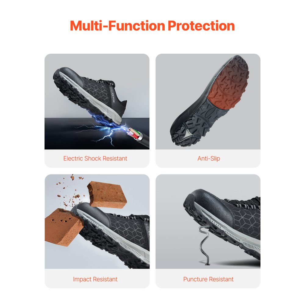 VEVOR Heren Veiligheidsschoenen, EU Maat 46, Werkschoenen met Gevoerde Neus, Werkschoenen, Veiligheidssneakers, voor Industrie en Bouw, Zwart