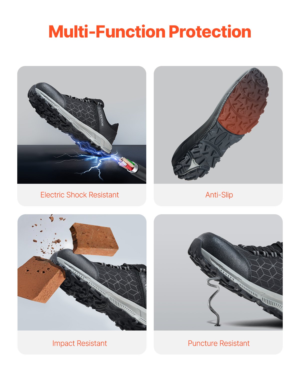 VEVOR Veiligheidsschoenen voor heren, maat 45, werkschoenen met gevoerde neus, sneakers, onverwoestbare veiligheidssneakers, lichtgewicht schoenen voor industrie en bouw, zwart