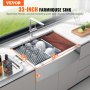 VEVOR Farmhouse Kitchen Sink, Built-in Sink 304 Stainless Steel, Built-in Kitchen Sink with Cutting Board & Drainer Basket & Strainer, Household Sink Single Bowl 838.2 x 558.8 x 228.6mm Kitchen Workstation