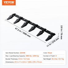 VEVOR Bucket Tooth Bar, 48'', Heavy Duty Tractor Bucket 6 Teeth Bar for Loader Tractor Skidsteer, 4560 lbs Load-Bearing Capacity Bolt On Design, for Efficient Soil Excavation and Bucket Protection