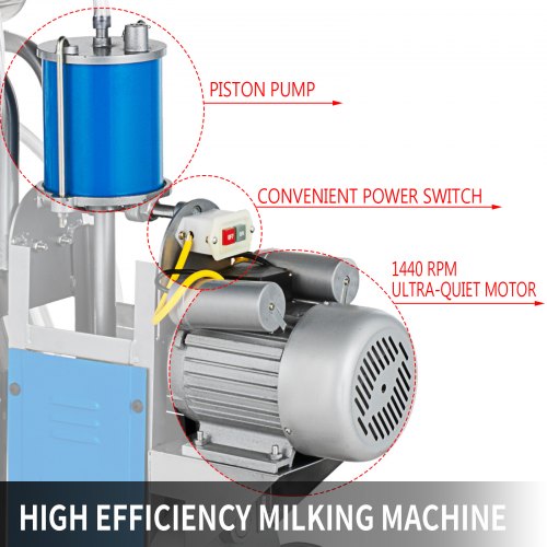 VEVOR melkmachine 25 L, roestvrijstalen melkmachine 0,55 kW, melkmachine draagbare vacuümpomp 1440 tpm, 10-12 koeien/u, elektrische melkmachine met stuurwiel en dubbele handgrepen, voor geiten, koei