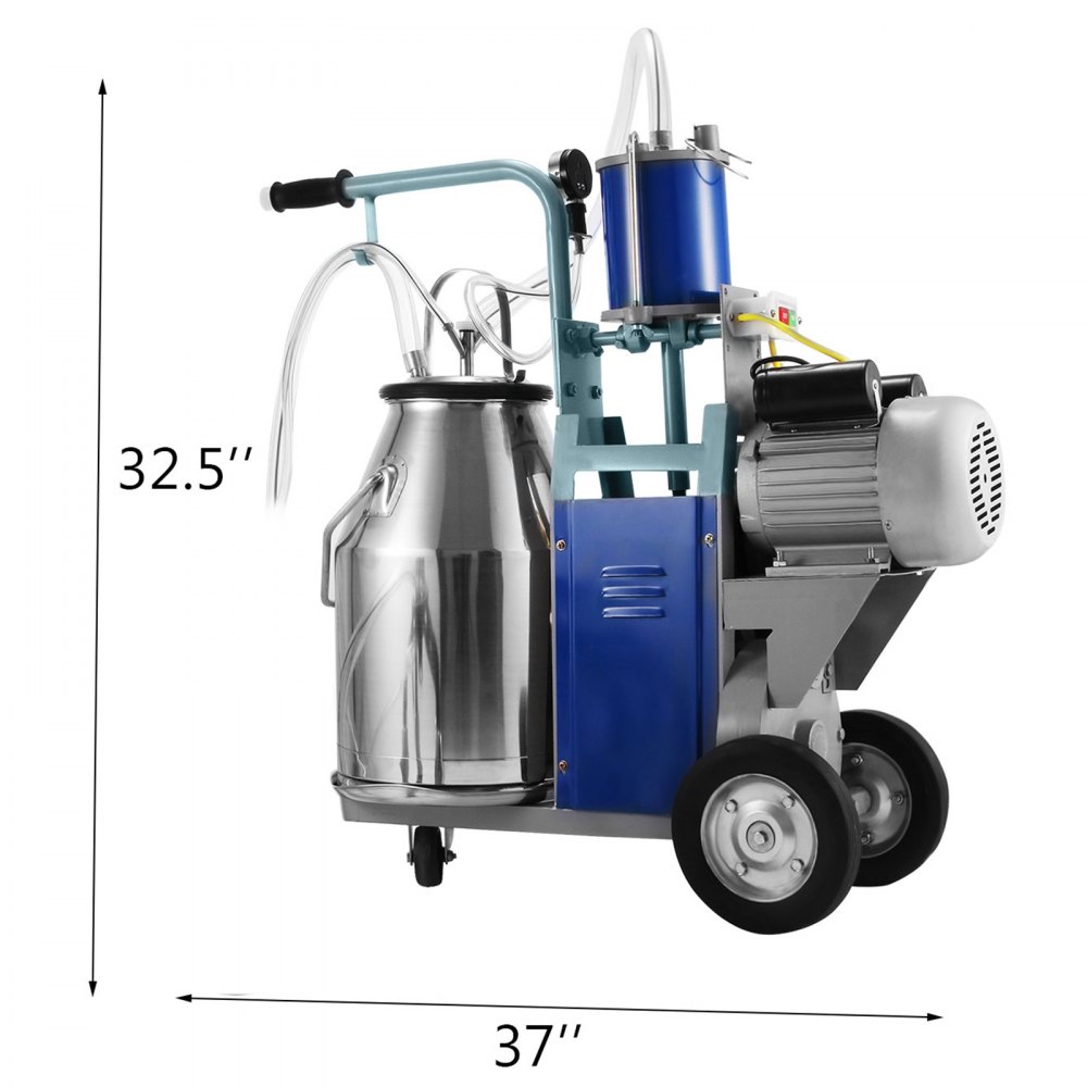 VEVOR melkmachine 25 L, roestvrijstalen melkmachine 0,55 kW, melkmachine draagbare vacuümpomp 1440 tpm, 10-12 koeien/u, elektrische melkmachine met stuurwiel en dubbele handgrepen, voor geiten, koei