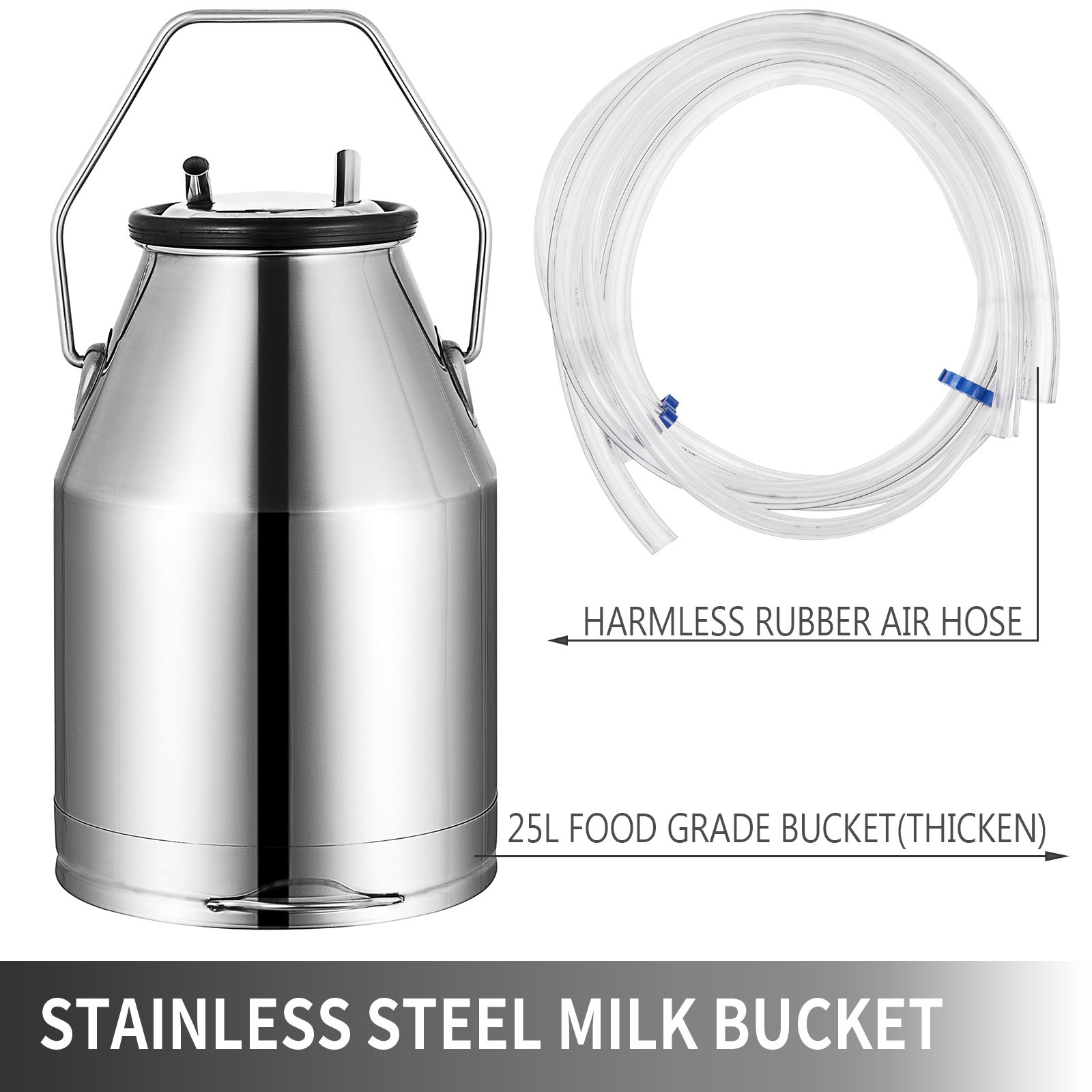 VEVOR melkmachine 25 L, roestvrijstalen melkmachine 0,55 kW, melkmachine draagbare vacuümpomp 1440 tpm, 10-12 koeien/u, elektrische melkmachine met stuurwiel en dubbele handgrepen, voor geiten, koei