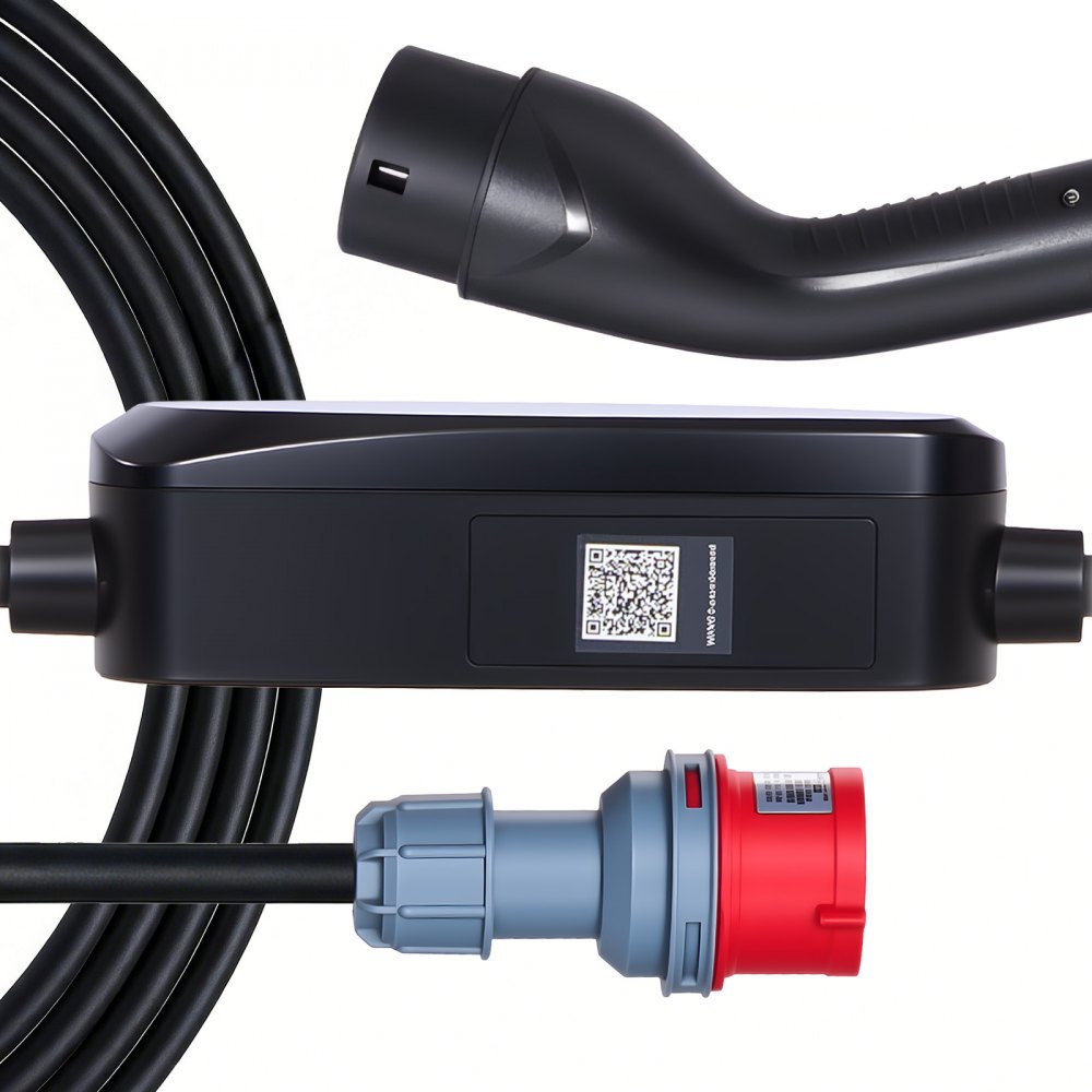 VEVOR Mobiele Wallbox, 22 kW, 32 A, Type 2 laadstation voor elektrische voertuigen, 3-fasen lader met 7 m laadkabel, CEE32-stekker, LCD-scherm, IP66-bedieningskast, voor elektrische voertuigen