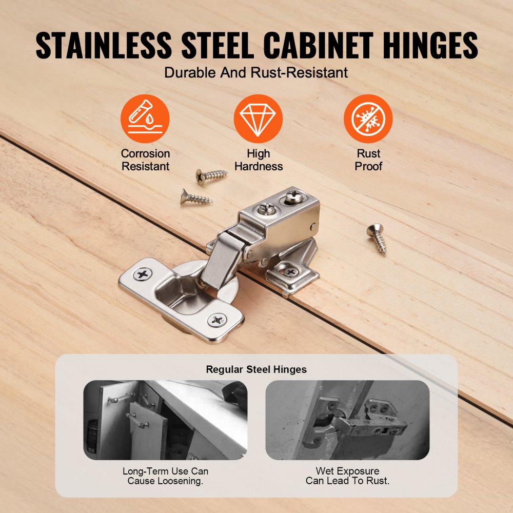VEVOR Cabinet Hinges, 60 Packs Partial Overlay Kitchen Cabinet Door Hinges, 100 Degree Opening Angel Soft Close Concealed Cupboard Hinges for Framed + Frameless Cabinet Type, with Mounting Screws