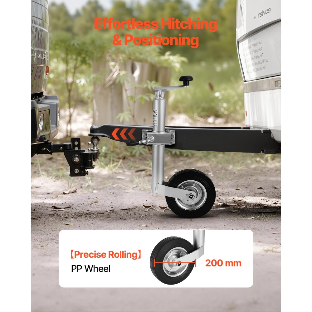 VEVOR steunwiel, draagvermogen tot 150 kg, neuswiel in hoogte verstelbaar van 550–780 mm, aanhangerwiel, aanhangersteun met enkel wiel en ergonomische handgreep, geschikt voor aanhangers, caravans en boten.