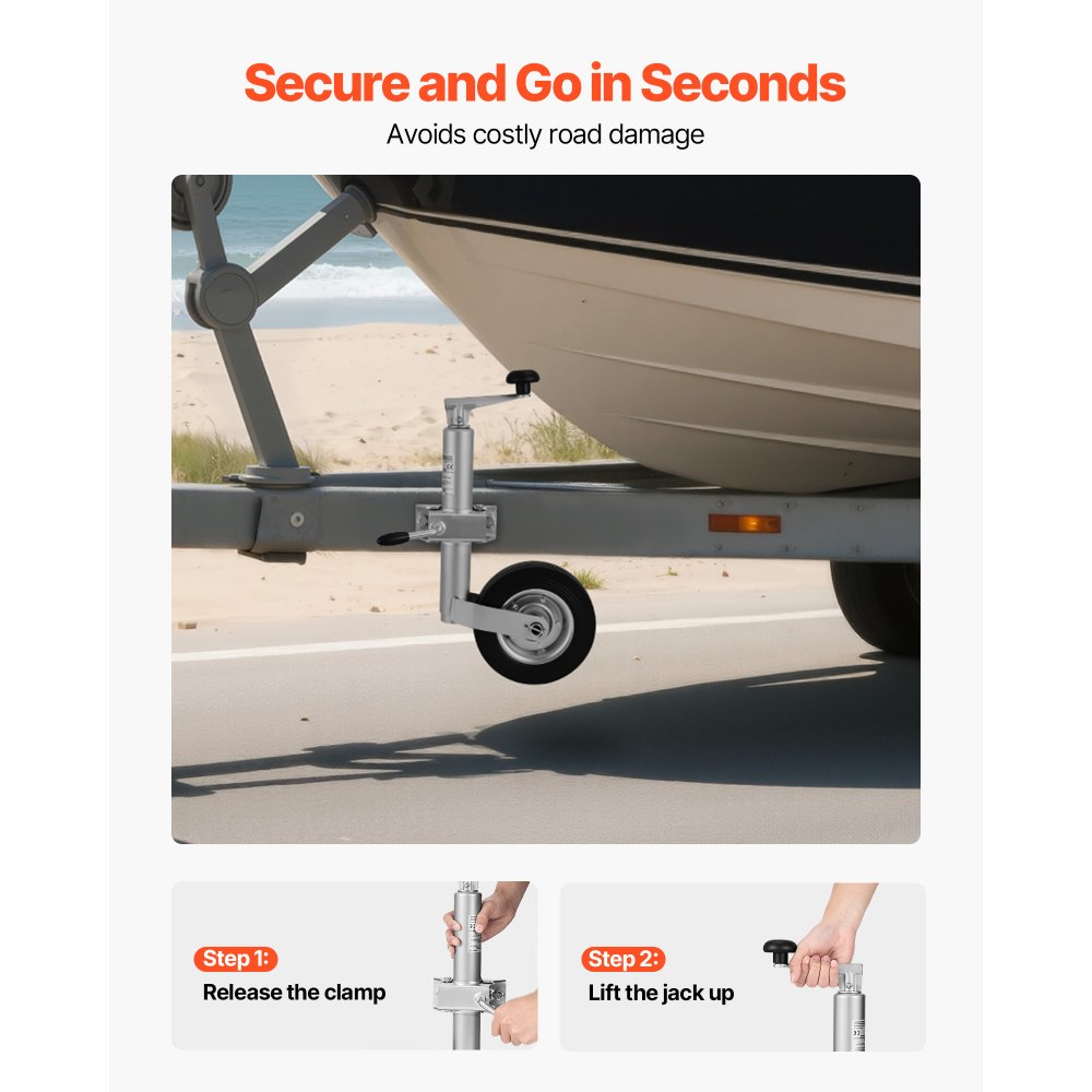 VEVOR steunwiel, draagvermogen tot 150 kg, neuswiel in hoogte verstelbaar van 550–780 mm, aanhangerwiel, aanhangersteun met enkel wiel en ergonomische handgreep, geschikt voor aanhangers, caravans en boten.